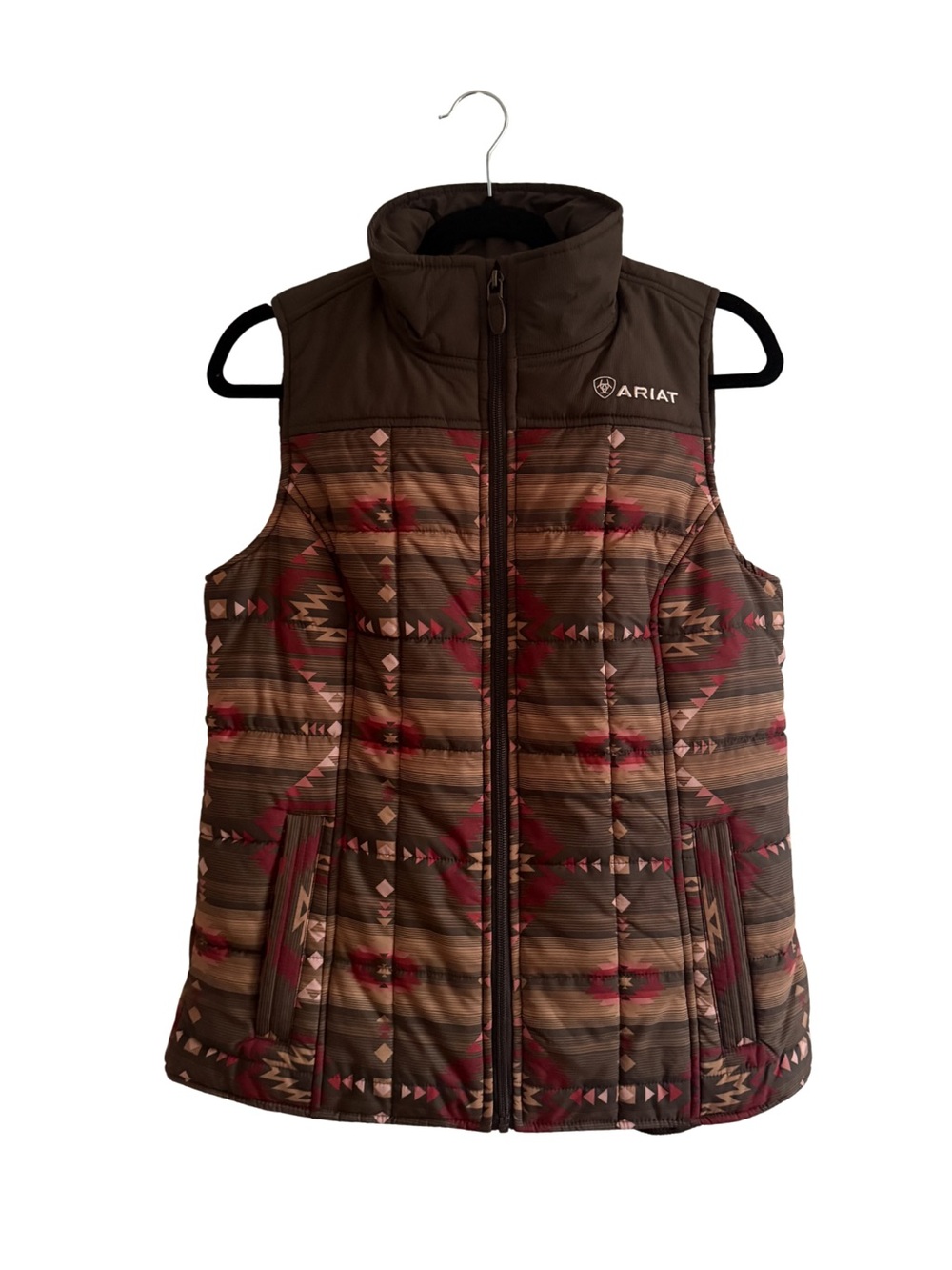 Ariat Brown & Red Quilted Aztec-Pattern Vest